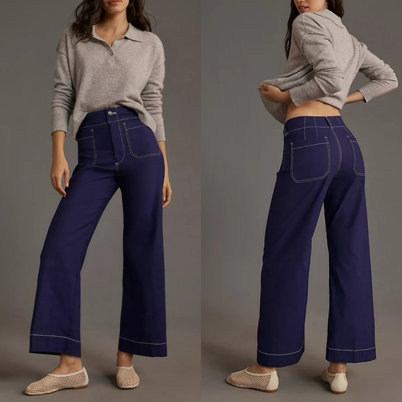 Maeve Pants - Anthropologie Maeve The Colette Crop Wide Leg Pants 26 Contrast Stitch Edition